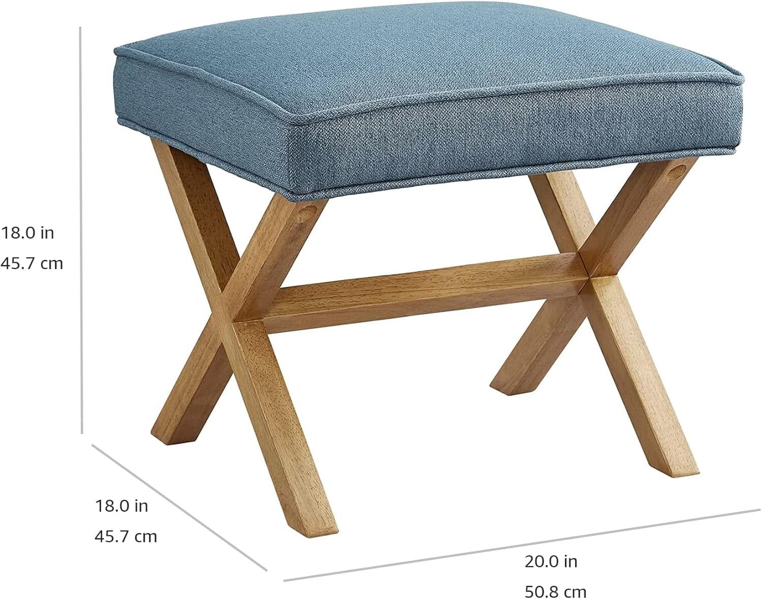 Indigo Blue Upholstered Ottoman Foot Stool 20Wx18Dx18H-2