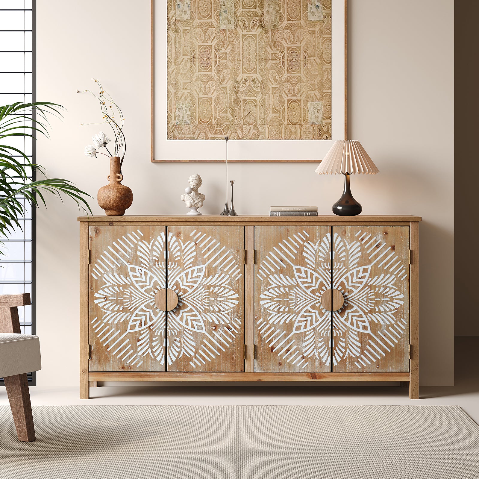 Wood Accent Cabinet with 4 Doors