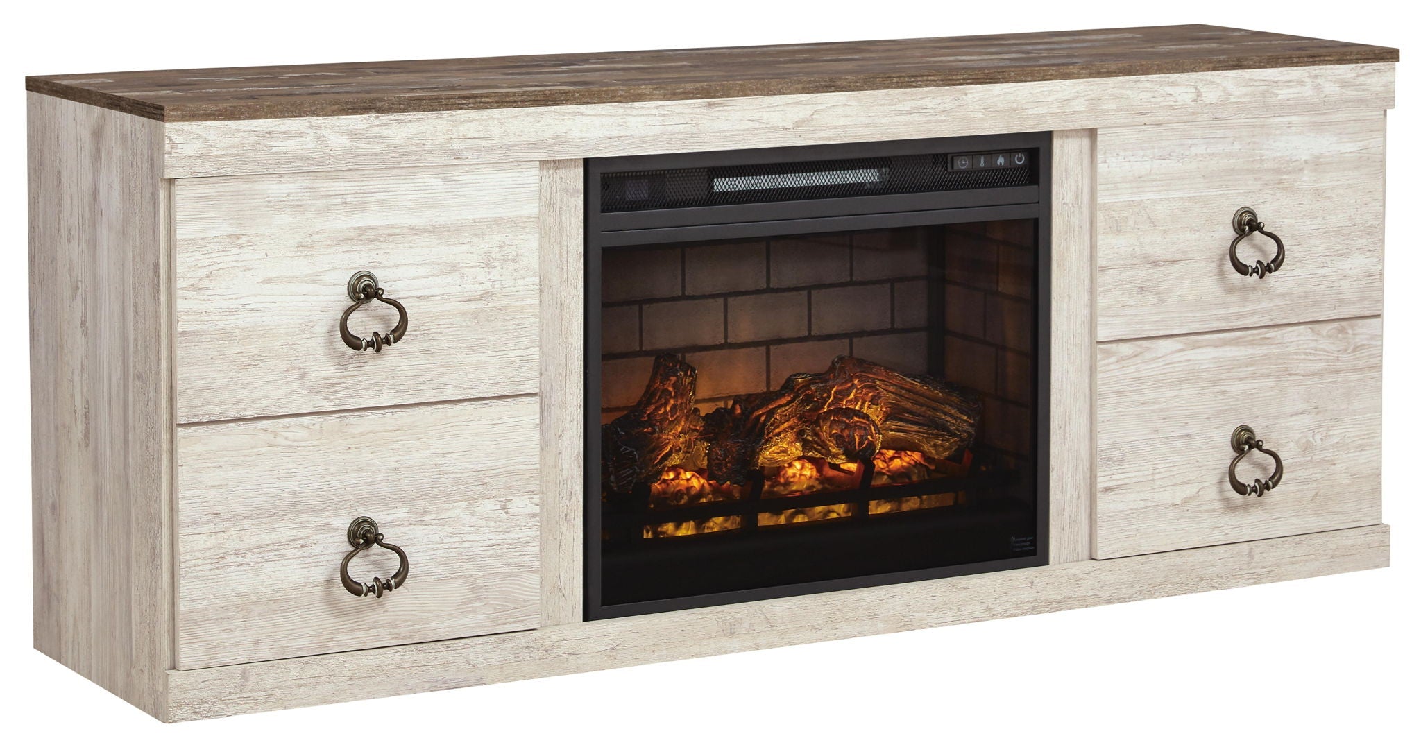 Willowton - 2 Pc. - TV Stand With Faux Firebrick Fireplace Insert - Whitewash-1