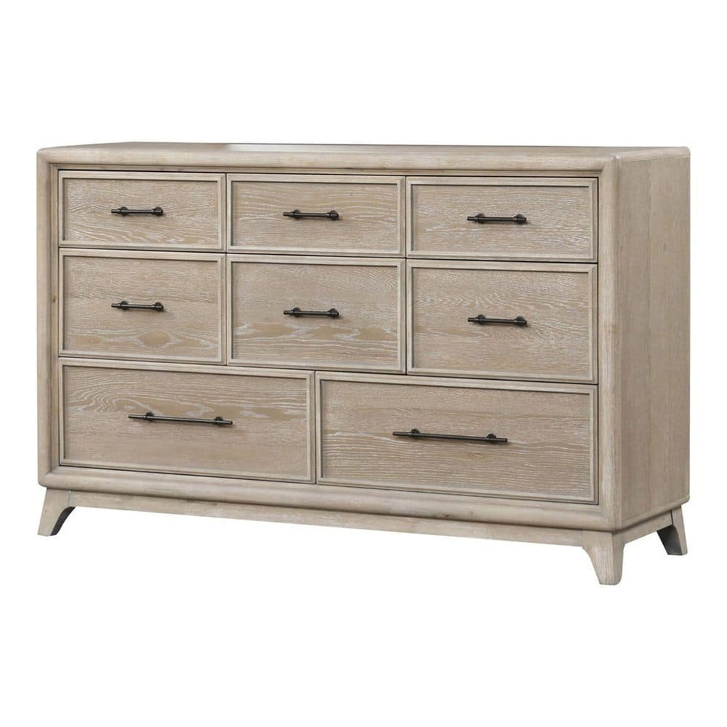 Oak Finish Eight Drawers 1pc Dresser Only Solid Rubberwood Contemporary Sleek Ample Storage Bedroom