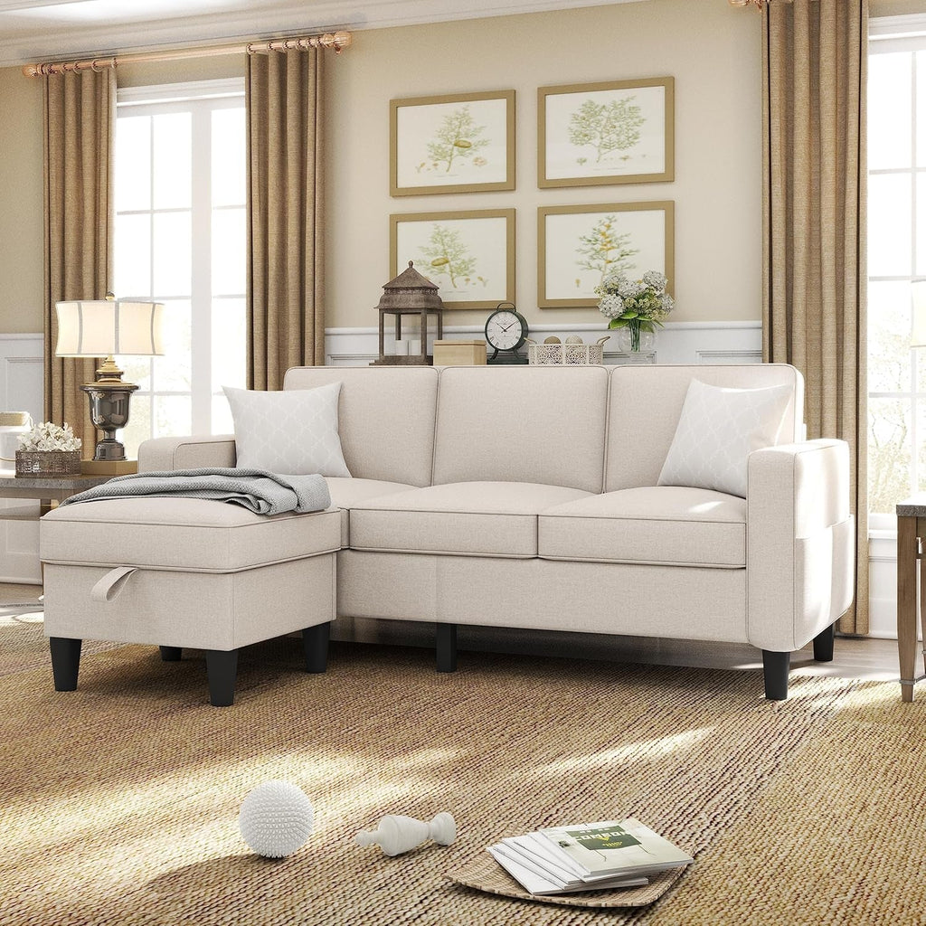 Seventy EightInch Beige Linen Sectional Sofa Storage-2