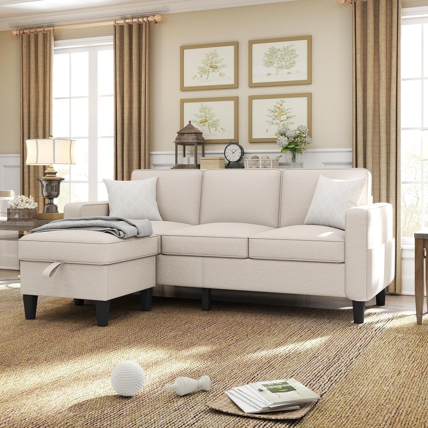 Seventy EightInch Beige Linen Sectional Sofa Storage-2