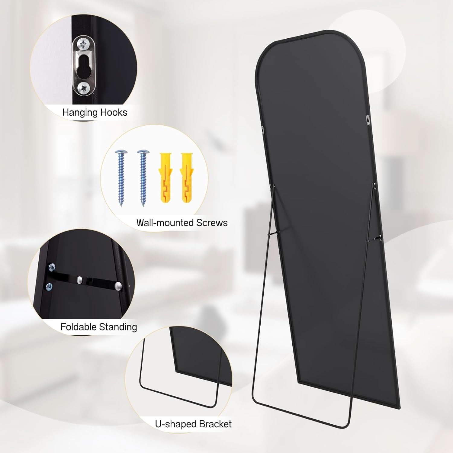 71 Inch Black Oversized Full Length Arch Floor Mirror-4