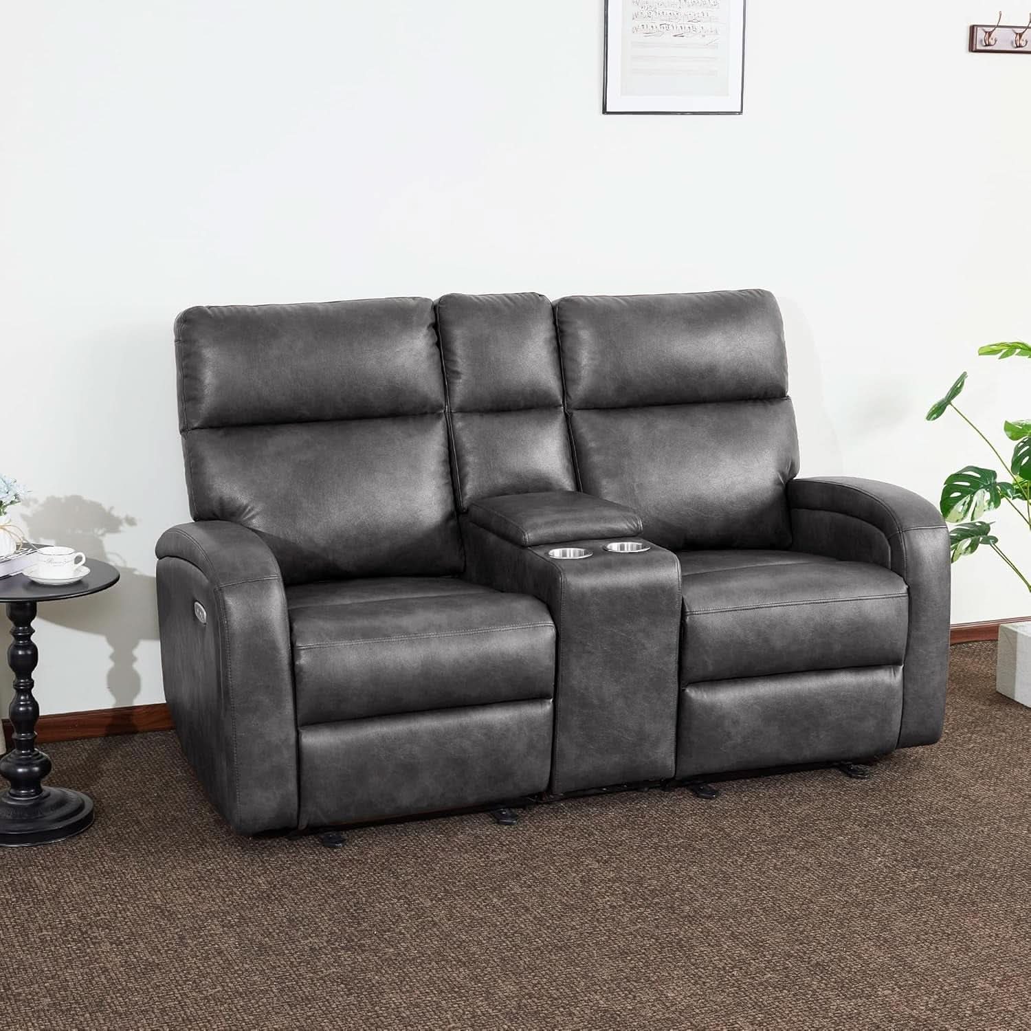Dark Grey Zero Wall Power Recliner Loveseat With USB Ports-1