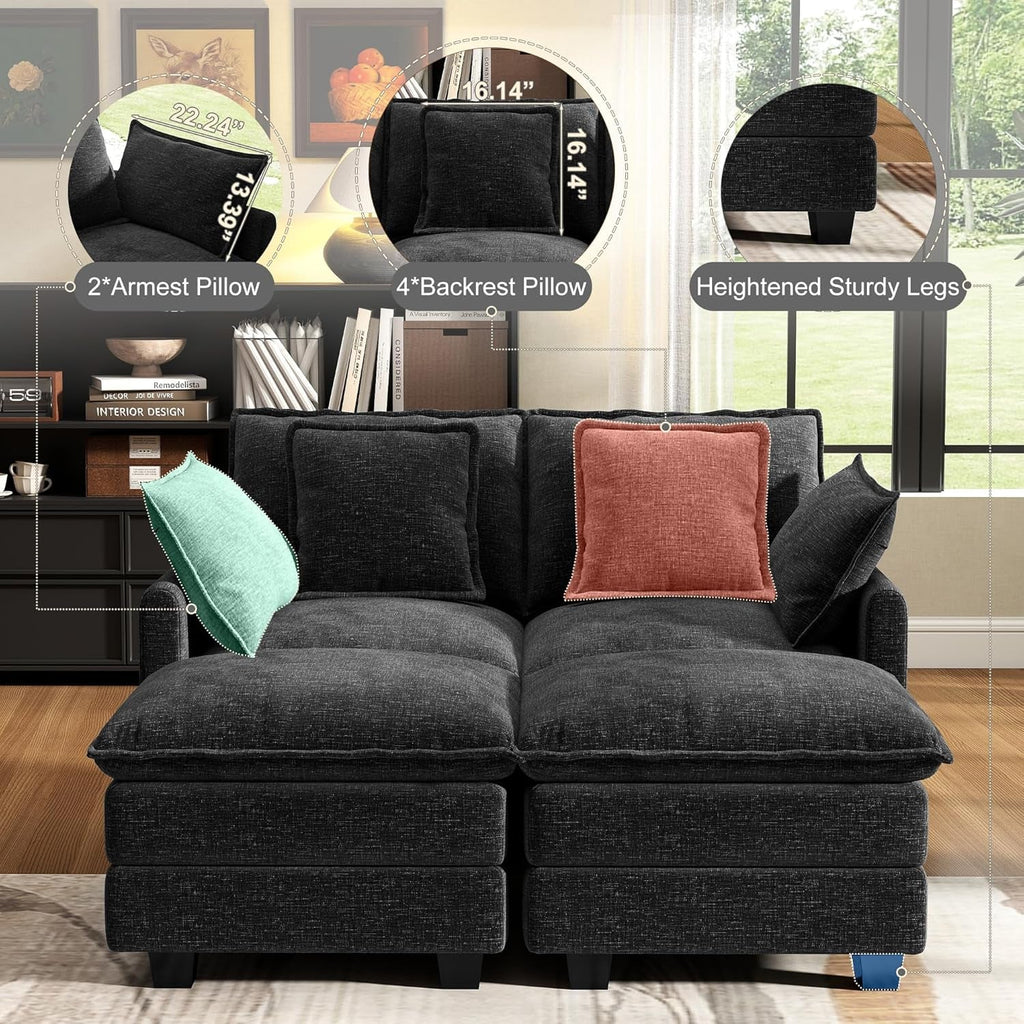58 Inch Black Cloudlike Loveseat Removable Pillows-2