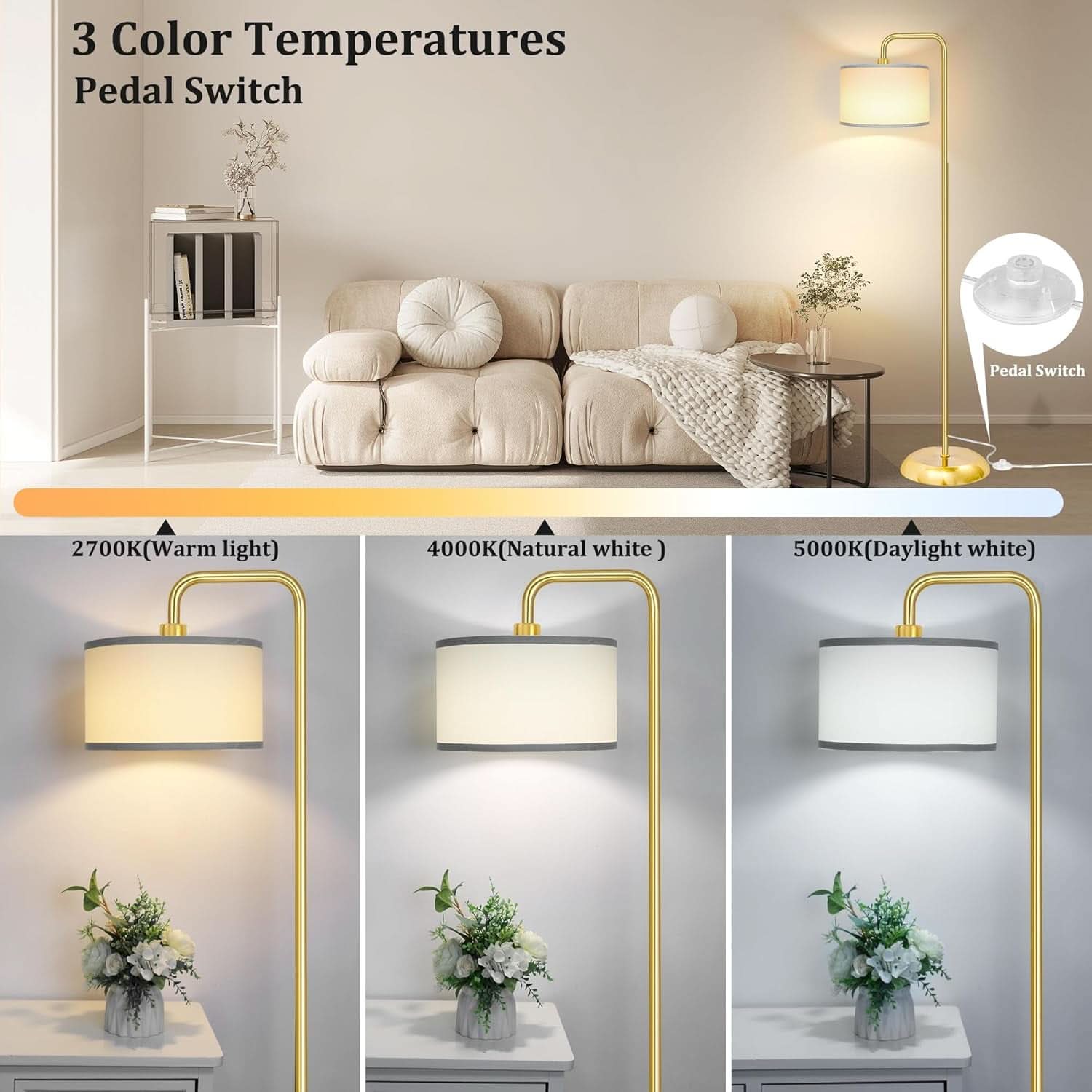 LED Floor Lamp With 3 Color Temperatures Gold Finish-1