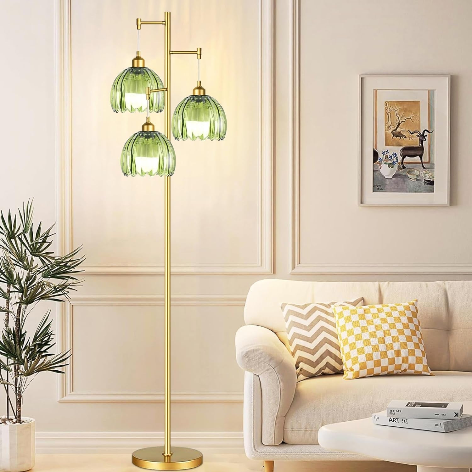Elegant Gold Floor Lamp With Stained Glass Lamp shades-1