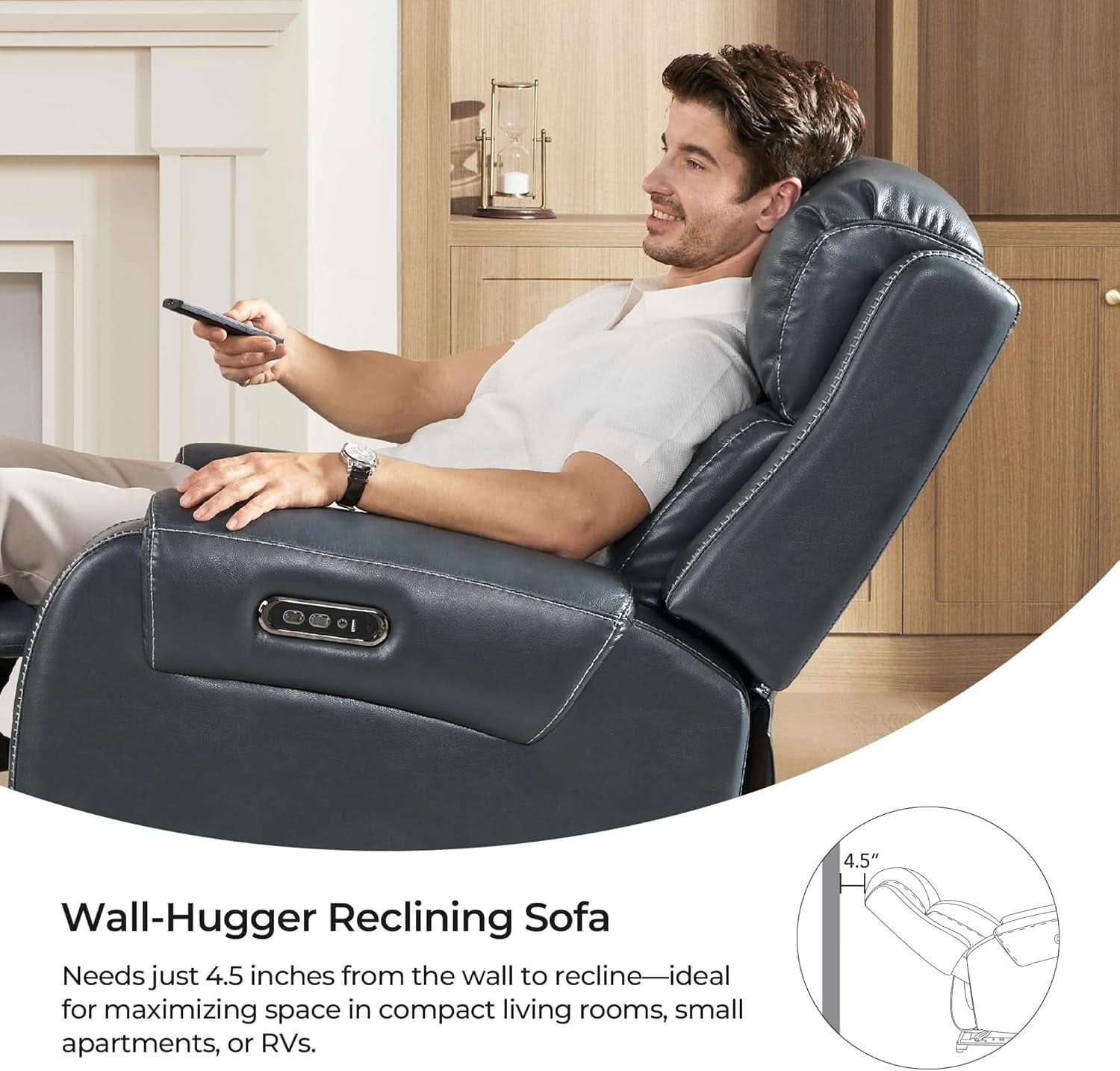 Genuine Navy Leather Adjustable Dual Motor Power Recliner-3