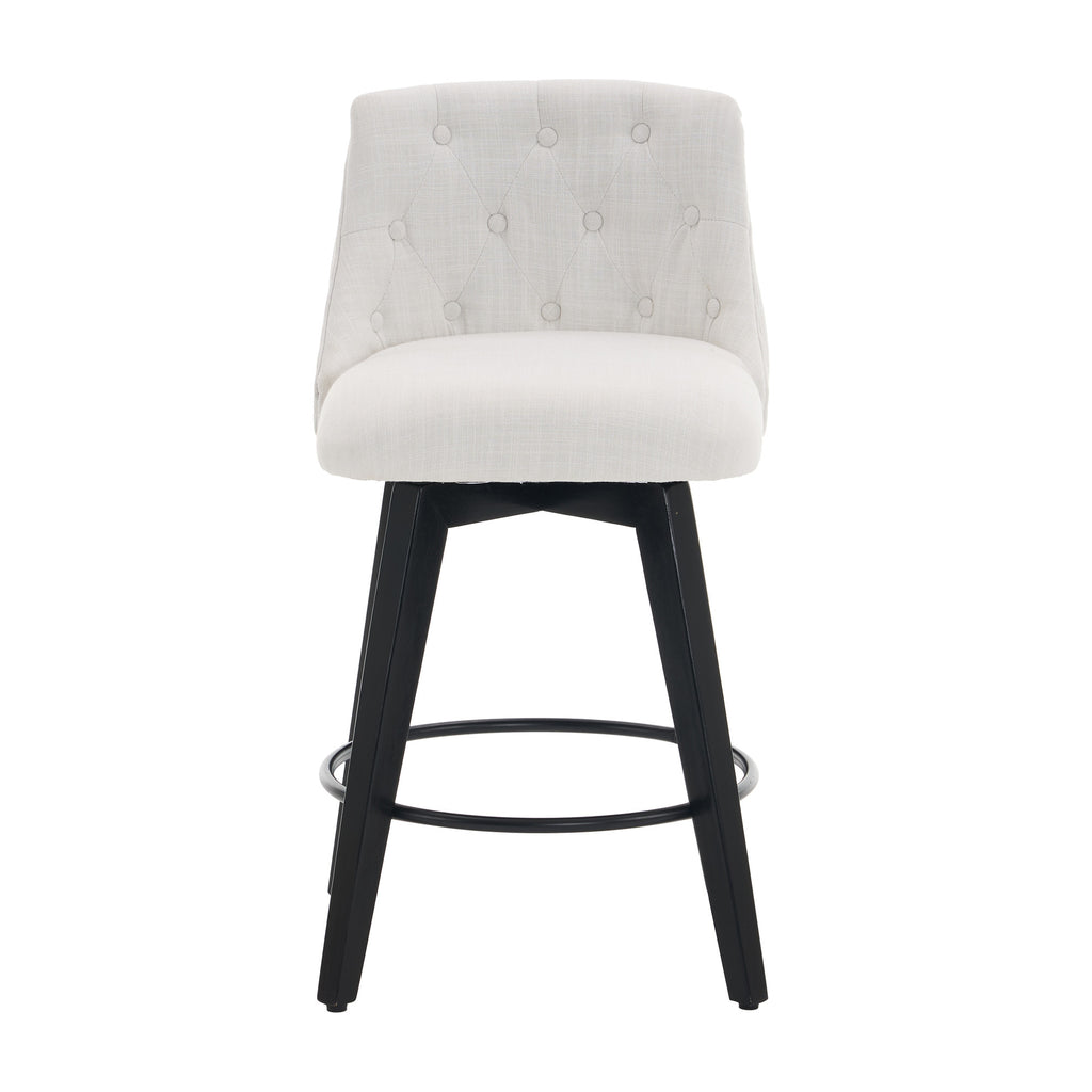 007-25' Swivel Bar Stools Set of 2-Modern Counter Height Stools with Linen Upholstery&Button Tufted Back, Solid Wood Frame Barstools for Kitchen Island, Breakfast Bar or Home Pub, White