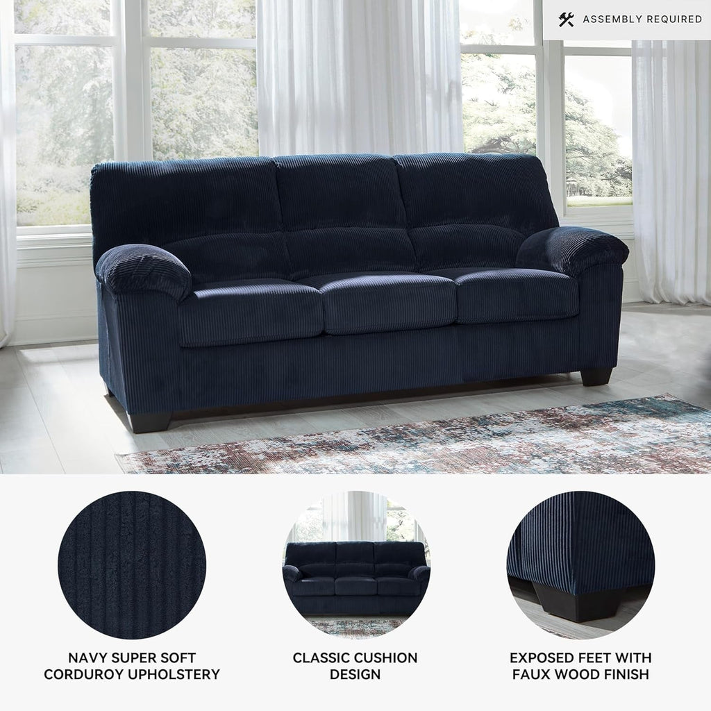 Blue Corduroy Contemporary Sofa For Comfortable Living-3