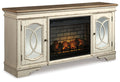 Realyn - 2 Pc. - 74" TV Stand With Electric Infrared Fireplace Insert - Chipped White-0