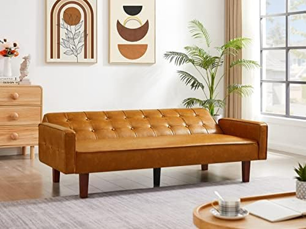 Brown PU Full Grain Leather SpaceSaving Three Seater Sofa-3