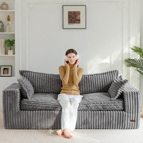 76-Inch Upholstered Premium Bean Bag Sofa DarkGrey-0