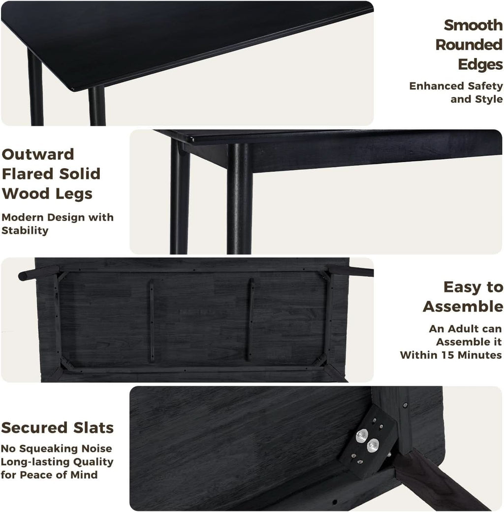 70 Inch Black Solid Oak Dining Table For 6 To 8 People-4