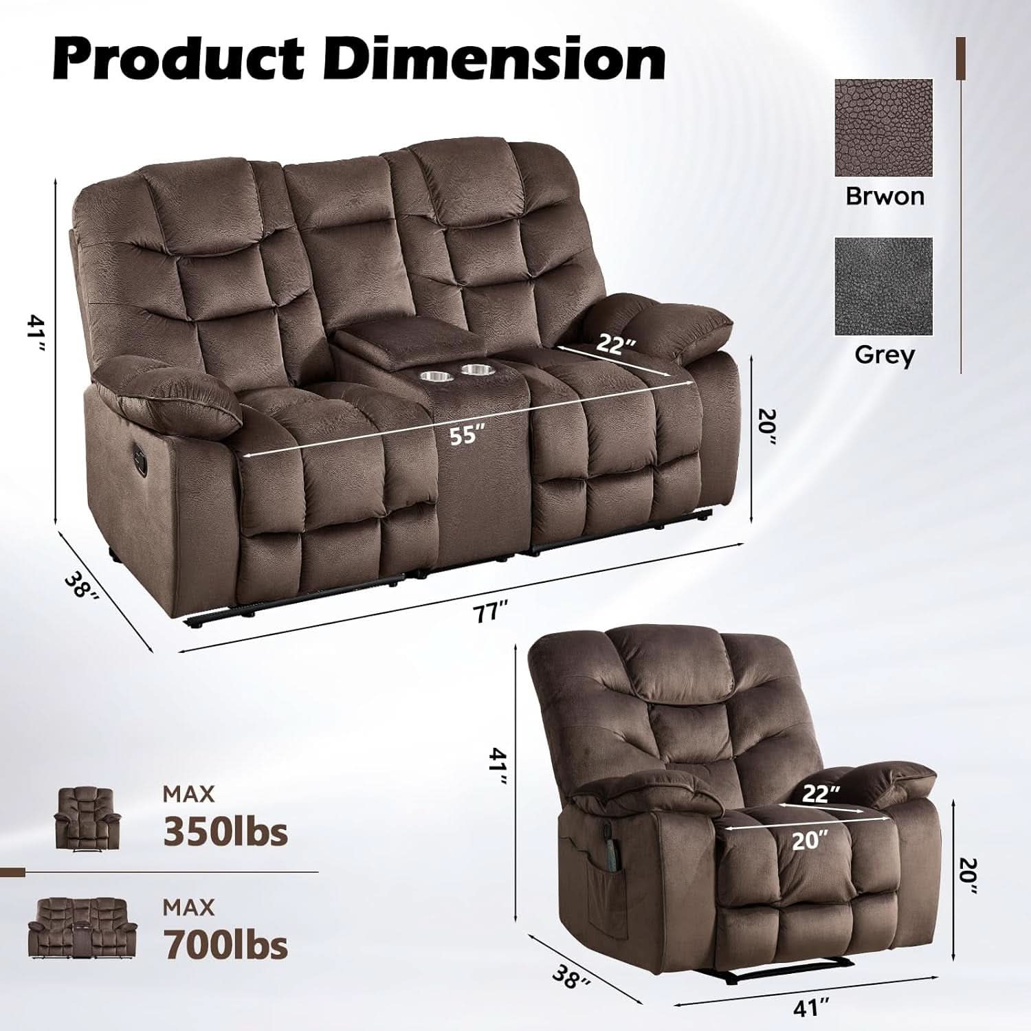 Brown 2 Piece Power Recliner Set With Massage And Heat-1