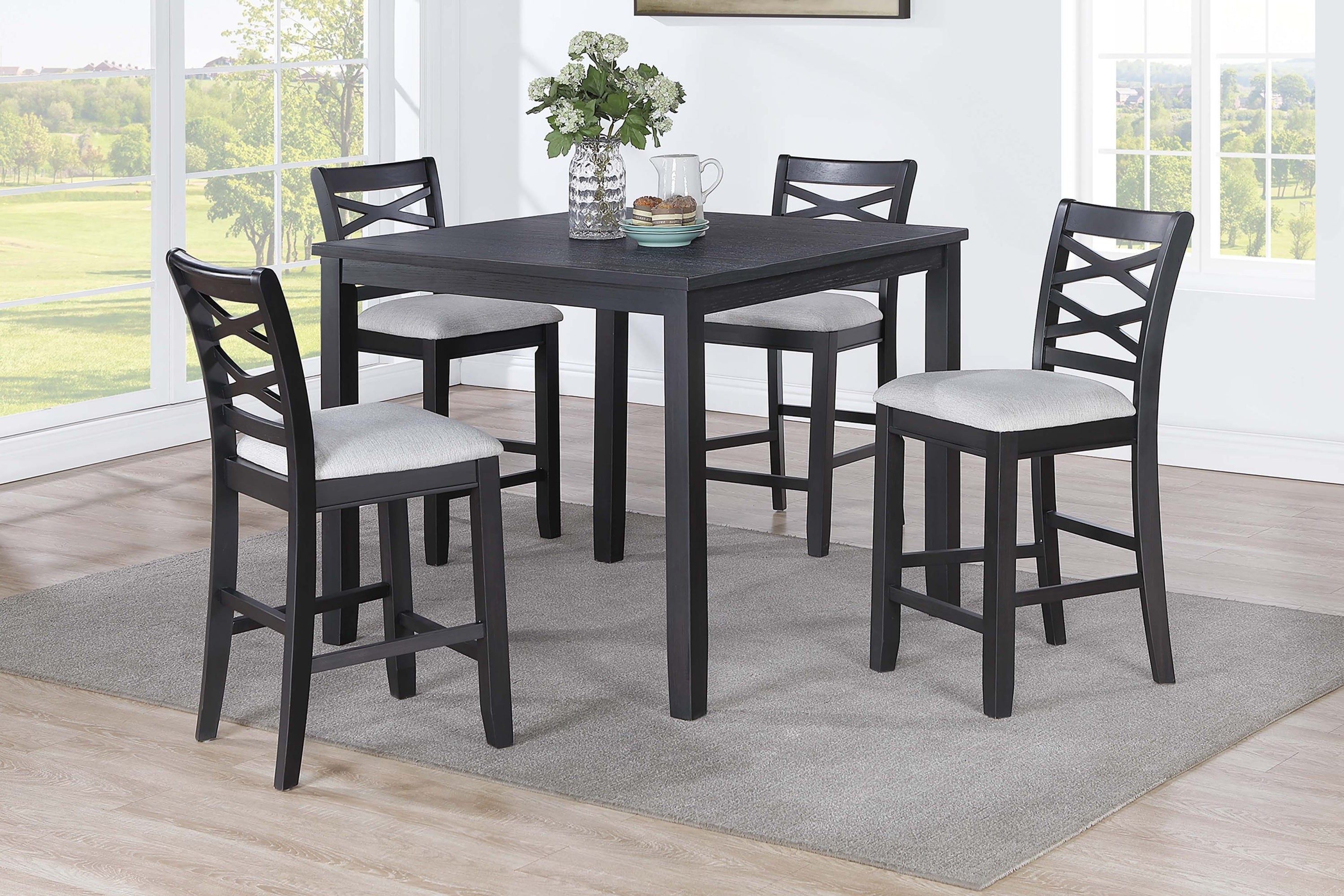 5pcs Set Charcoal Dining Table, 4 Side Chairs