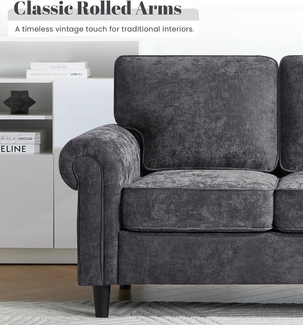 Gray Three Seater Sofa With Upholstered Cushioning-3