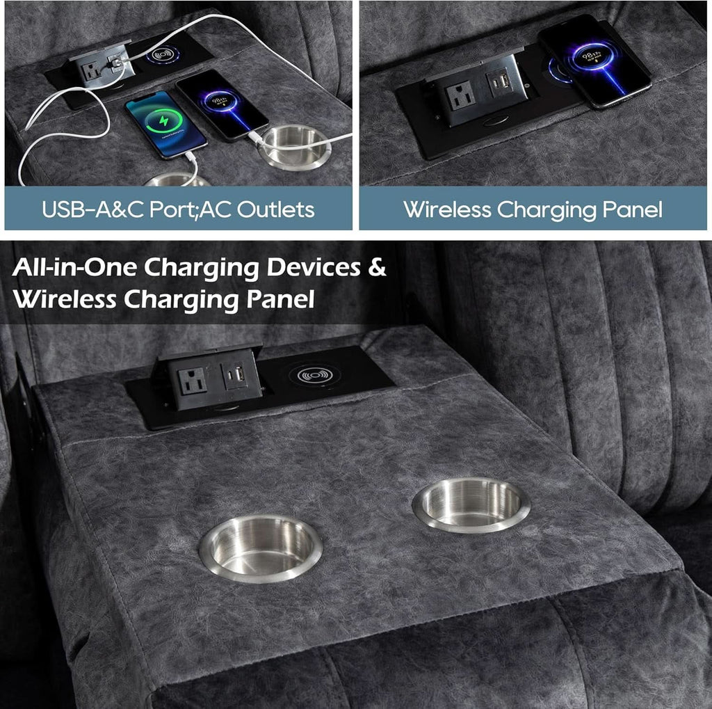 Grey Power Reclining Sofa With Zero Gravity USB Ports-4