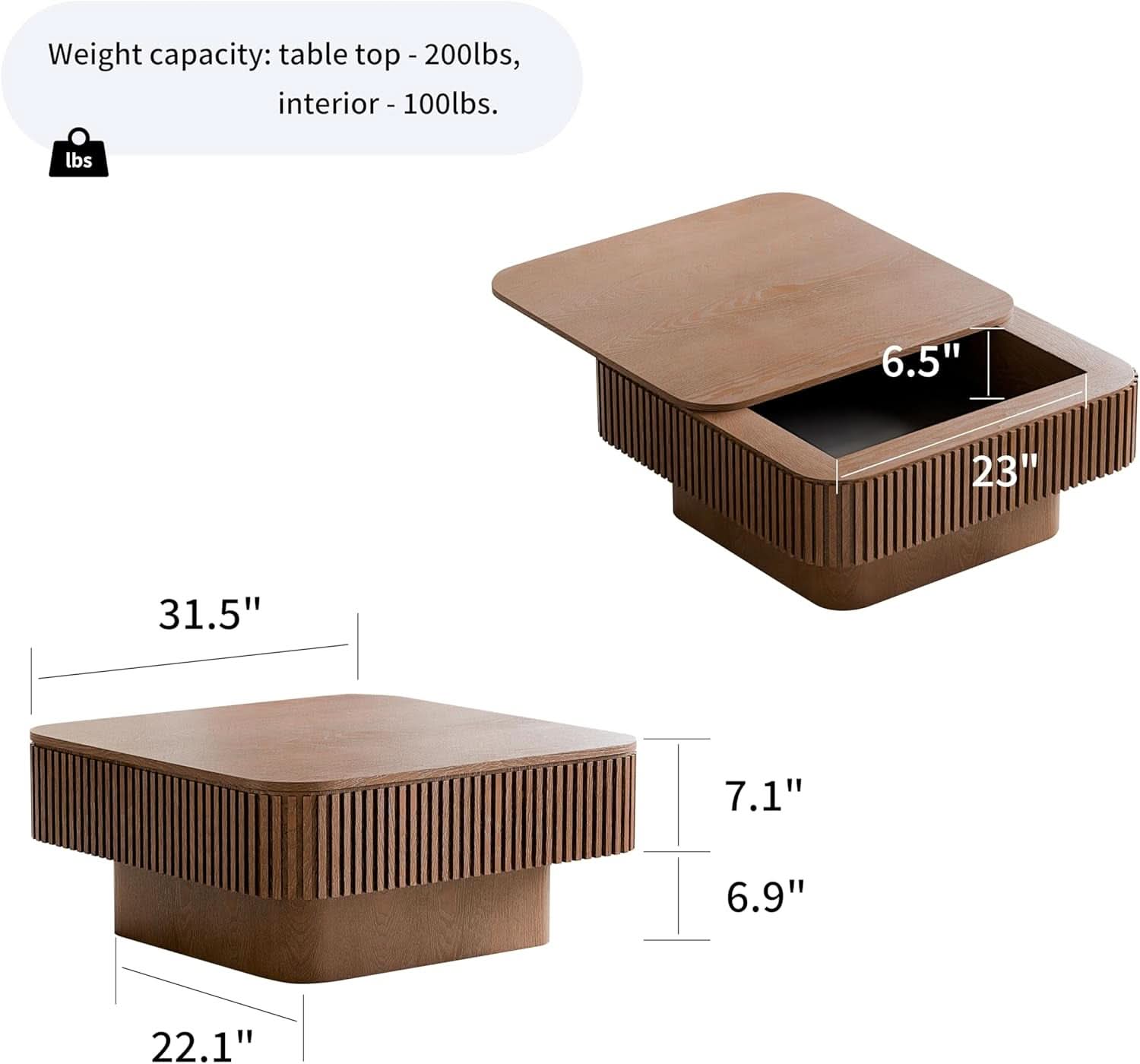 Walnut Square Coffee Table Featuring Concealed Storage-2