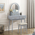 Beautiful Gray Finish Vanity Dresser with Mirror and Stool Set Storage Drawers Luxury Furniture 1pc LED Mirror