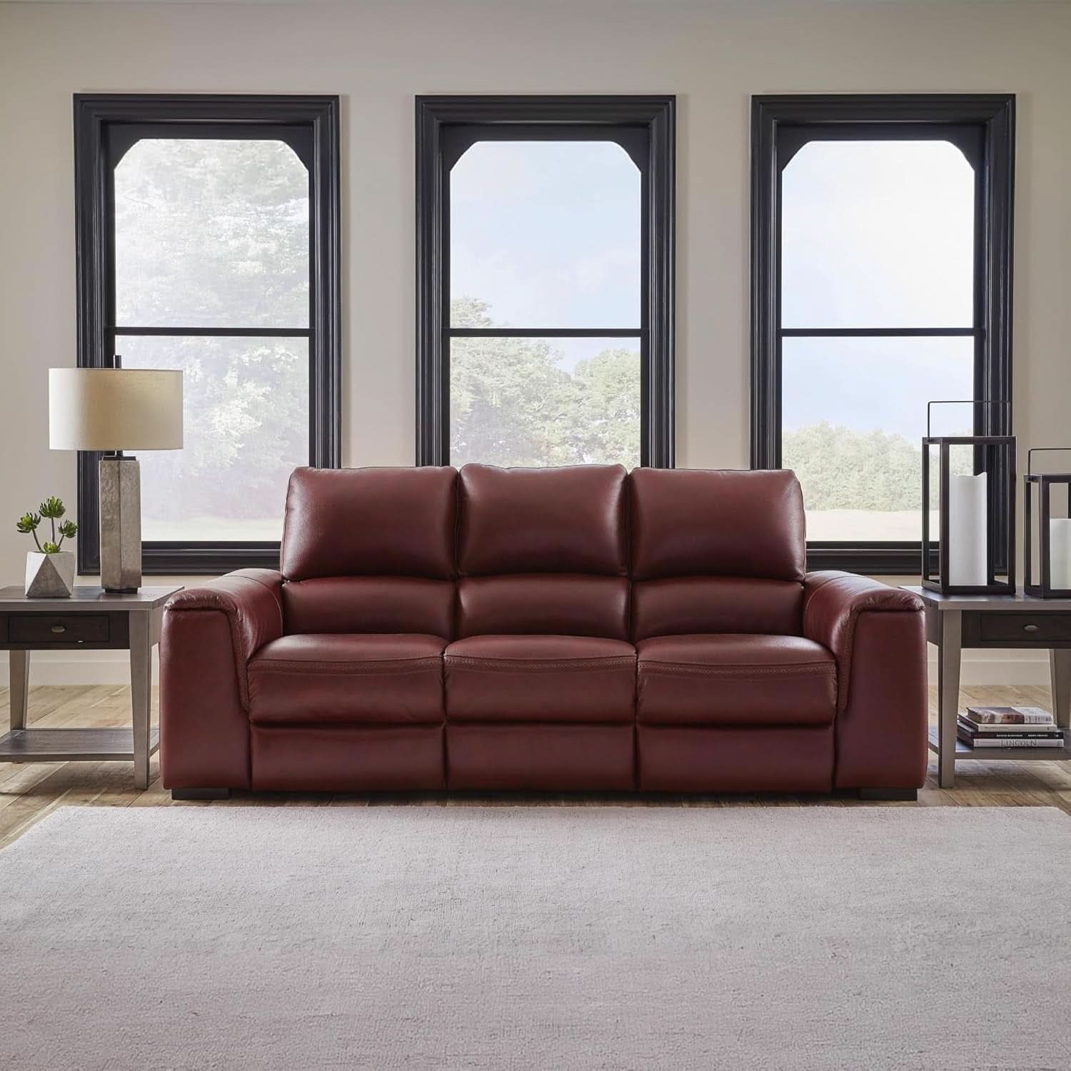 Garnet Leather Power Recliner Sofa Adjustable Headrest-1