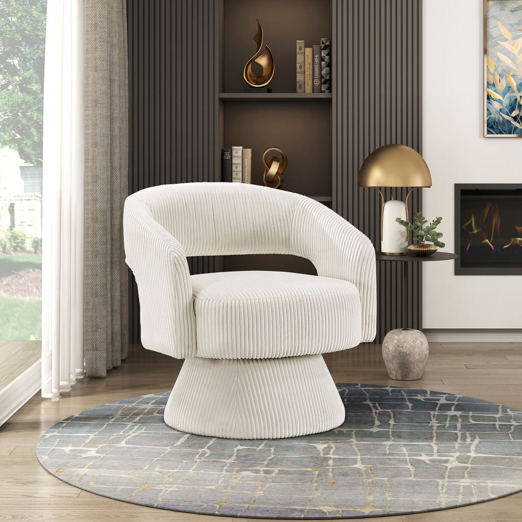 Modern Luxurious Swivel Accent Chair Beige Soft Corduroy Plush Seating