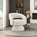Modern Luxurious Swivel Accent Chair Beige Soft Corduroy Plush Seating