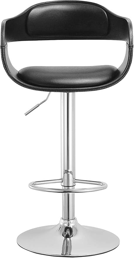 Black Contemporary Swivel Adjustable Barstool with Padded Seat and Back