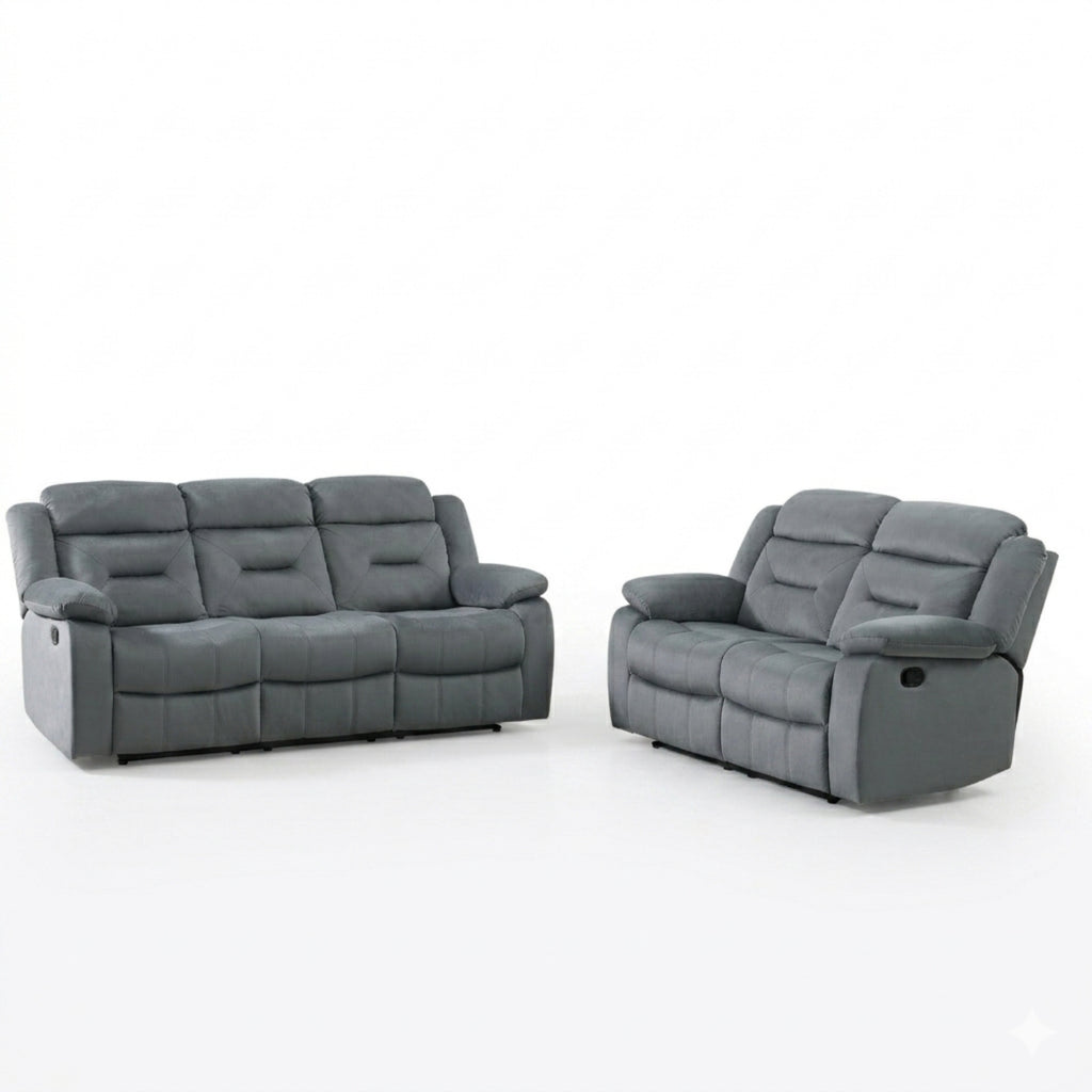 Contemporary Dark Gray Velvet 2pc Living Room Set with Pillow Arms, Headrest, and Vertical Tufting Sofa & Loveseat