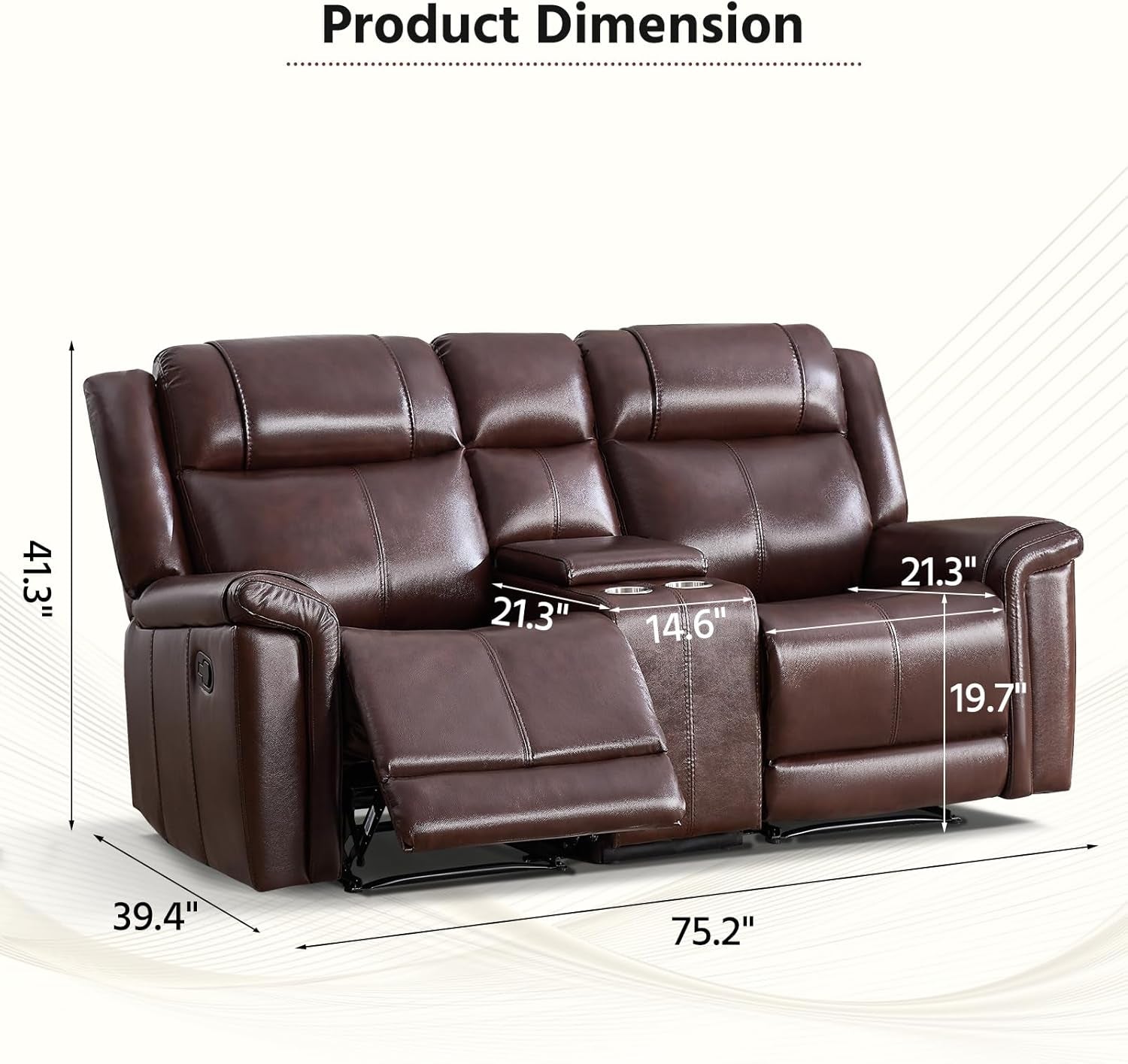 Genuine Leather Manual Overstuffed Loveseat Recliner Brown-1