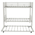 Heavy-duty Sturdy Metal Twin over Twin Bunk Bed with Noise Reduction and Safety Guardrail in Silvery Finish