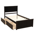 Espresso Platform Storage Bed with 2 Wheel-Base Drawers, Twin Size Frame, Pine Wood and MDF Construction