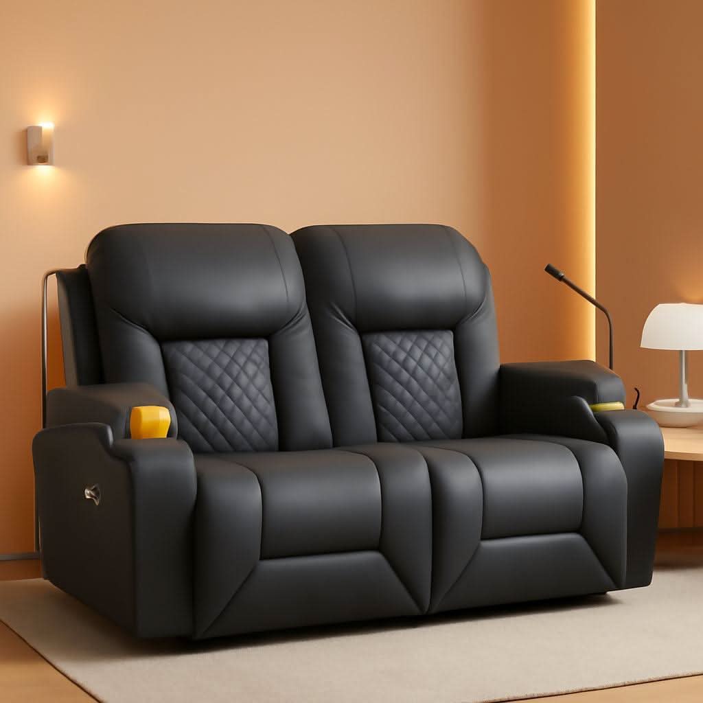 Gray PU Leather Two Seater Recliner Loveseat With USB Ports-0