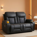 Gray PU Leather Two Seater Recliner Loveseat With USB Ports-0