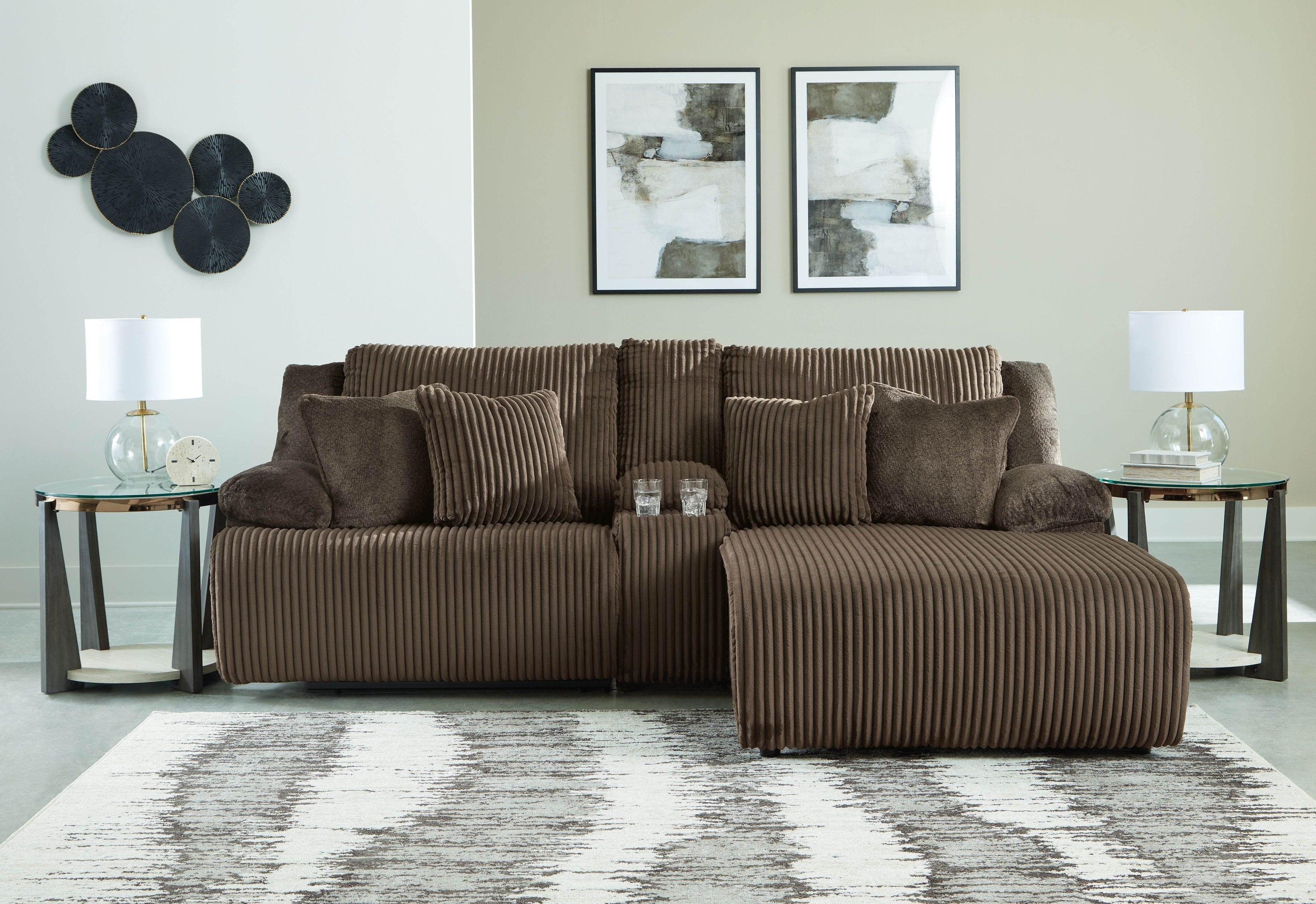 Top Tier - 3-Piece Reclining Sectional Sofa With Raf Press Back Chaise - Fabric - Chocolate-1