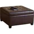 Marbled Brown Leather Storage Ottoman for Living Room