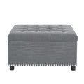 Tufted Storage Ottoman with Nailhead Trim, Square Upholstered Footstool, Fabric and Wood Coffee Table for Living Room, Bedroom, Small Space Furniture