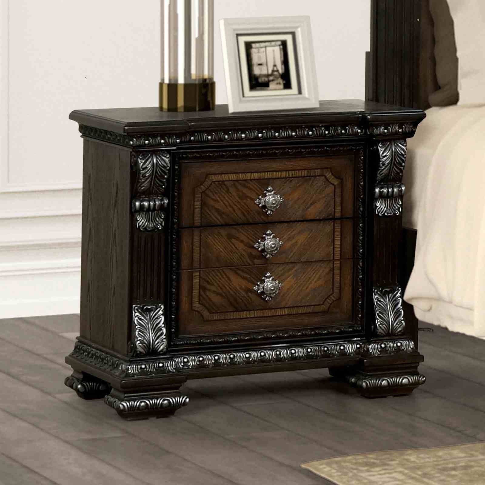 Ornate Molding Silver Brushed Nightstand