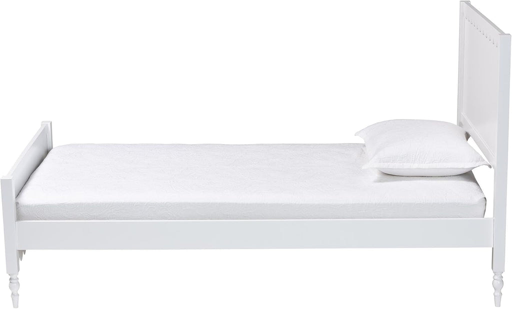 White Rubberwood Twin Platform Bed With Scalloped Edges