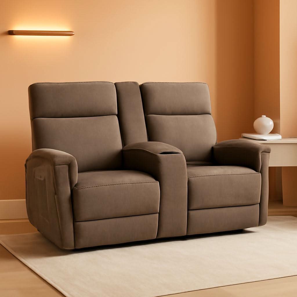 Mocha Power Recliner Loveseat With Massaging For Living Room Comfort-0