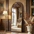 71 Inch Elaborately Arched Floor Mirror Beaded Brown-0
