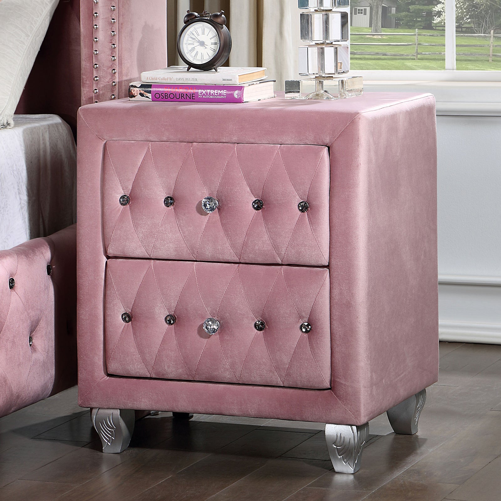 Beautiful Pink Color 1pc Nightstand Crystal-like Acrylic Knob 2-Drawers Storage