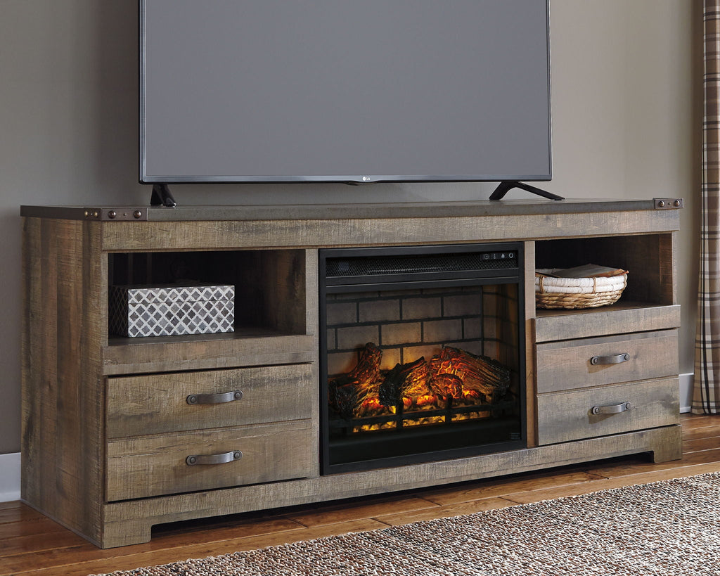 Trinell - 63" TV Stand With Glass/Stone Fireplace Insert - Brown-1