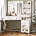 White Makeup Vanity Desk With Integrated Illumination-0