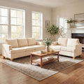 Beige Chenille Sleeper Sofa Three-Seater Loveseat Set-0