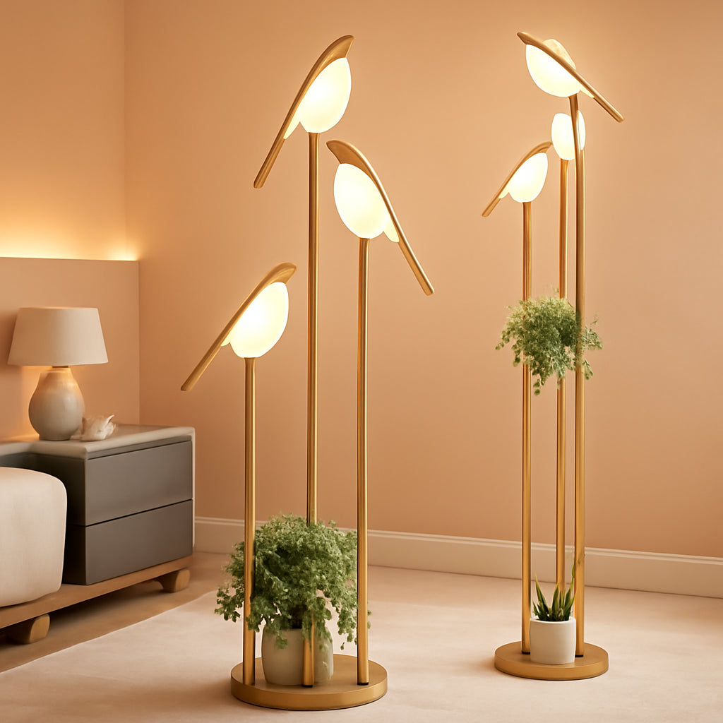 Gold Floor Lamp With Adjustable Brightness Shelving