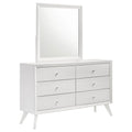 Contemporary White Dresser with Mirror, Angled Legs, Round Bronze Knobs, Solid Wood Furniture in White Finish