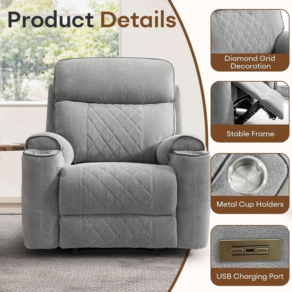 Light Grey Power Recliner Contemporary Sofa Collection-3