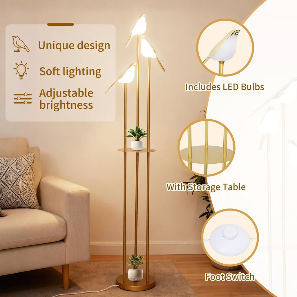 Gold Floor Lamp With Adjustable Brightness Shelving