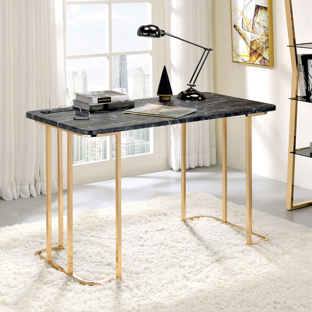 Contemporary Desk With Faux Marble On Top USB & Power Outlet